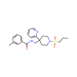 CCCS(=O)(=O)N1CCC(CNC(=O)c2cccc(C)c2)(c2ccccn2)CC1 ZINC000040866742