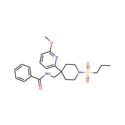 CCCS(=O)(=O)N1CCC(CNC(=O)c2ccccc2)(c2cccc(OC)n2)CC1 ZINC000040878444