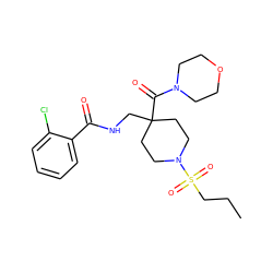 CCCS(=O)(=O)N1CCC(CNC(=O)c2ccccc2Cl)(C(=O)N2CCOCC2)CC1 ZINC000036143466