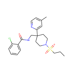 CCCS(=O)(=O)N1CCC(CNC(=O)c2ccccc2Cl)(c2cc(C)ccn2)CC1 ZINC000040394297