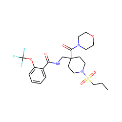 CCCS(=O)(=O)N1CCC(CNC(=O)c2ccccc2OC(F)(F)F)(C(=O)N2CCOCC2)CC1 ZINC000036143412