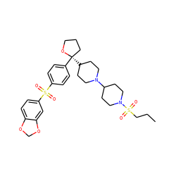 CCCS(=O)(=O)N1CCC(N2CCC([C@@]3(c4ccc(S(=O)(=O)c5ccc6c(c5)OCO6)cc4)CCCO3)CC2)CC1 ZINC000026653843