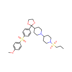 CCCS(=O)(=O)N1CCC(N2CCC(C3(c4ccc(S(=O)(=O)c5ccc(OC)cc5)cc4)OCCO3)CC2)CC1 ZINC000026392506