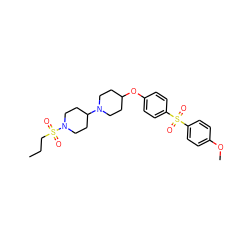 CCCS(=O)(=O)N1CCC(N2CCC(Oc3ccc(S(=O)(=O)c4ccc(OC)cc4)cc3)CC2)CC1 ZINC000028004809