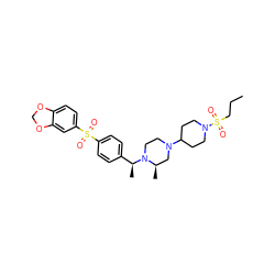 CCCS(=O)(=O)N1CCC(N2CCN([C@@H](C)c3ccc(S(=O)(=O)c4ccc5c(c4)OCO5)cc3)[C@H](C)C2)CC1 ZINC000027875328