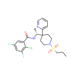 CCCS(=O)(=O)N1CCC(c2ccccn2)([C@@H](C)NC(=O)c2cc(F)cc(F)c2Cl)CC1 ZINC000040861598