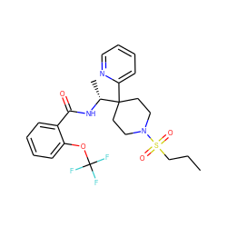 CCCS(=O)(=O)N1CCC(c2ccccn2)([C@@H](C)NC(=O)c2ccccc2OC(F)(F)F)CC1 ZINC000040861300