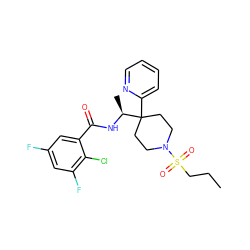 CCCS(=O)(=O)N1CCC(c2ccccn2)([C@H](C)NC(=O)c2cc(F)cc(F)c2Cl)CC1 ZINC000040393662