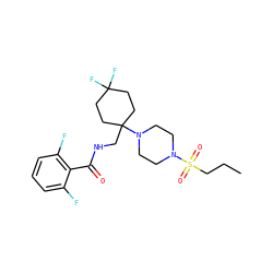 CCCS(=O)(=O)N1CCN(C2(CNC(=O)c3c(F)cccc3F)CCC(F)(F)CC2)CC1 ZINC000072318734