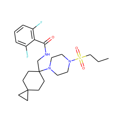 CCCS(=O)(=O)N1CCN(C2(CNC(=O)c3c(F)cccc3F)CCC3(CC3)CC2)CC1 ZINC000095583196