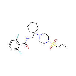 CCCS(=O)(=O)N1CCN(C2(CNC(=O)c3c(F)cccc3F)CCCCC2)CC1 ZINC000095584066