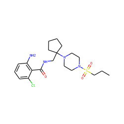 CCCS(=O)(=O)N1CCN(C2(CNC(=O)c3c(N)cccc3Cl)CCCC2)CC1 ZINC000095581807