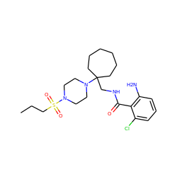 CCCS(=O)(=O)N1CCN(C2(CNC(=O)c3c(N)cccc3Cl)CCCCCC2)CC1 ZINC000095584999