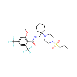 CCCS(=O)(=O)N1CCN(C2(CNC(=O)c3c(OC)cc(C(F)(F)F)cc3C(F)(F)F)CCCCC2)CC1 ZINC000095582500