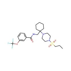 CCCS(=O)(=O)N1CCN(C2(CNC(=O)c3cccc(OC(F)(F)F)c3)CCCCC2)CC1 ZINC000095585105