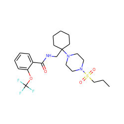 CCCS(=O)(=O)N1CCN(C2(CNC(=O)c3ccccc3OC(F)(F)F)CCCCC2)CC1 ZINC000095581790