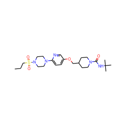 CCCS(=O)(=O)N1CCN(c2ccc(OCC3CCN(C(=O)NC(C)(C)C)CC3)cn2)CC1 ZINC000049116388