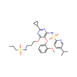 CCCS(=O)(=O)NCCCOc1nc(C2CC2)nc(NS(=O)(=O)c2ccc(C(C)C)cn2)c1Oc1ccccc1OC ZINC000028101363