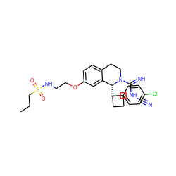 CCCS(=O)(=O)NCCOc1ccc2c(c1)[C@@H](C1(c3ccc(Cl)cc3)CCC1)N(C(=N)NC#N)CC2 ZINC000117345785