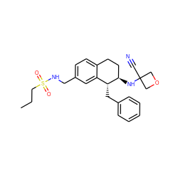 CCCS(=O)(=O)NCc1ccc2c(c1)[C@@H](Cc1ccccc1)[C@H](NC1(C#N)COC1)CC2 ZINC000144707956