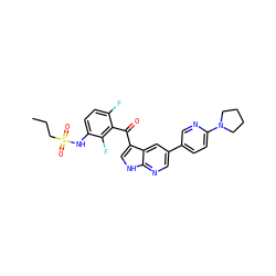 CCCS(=O)(=O)Nc1ccc(F)c(C(=O)c2c[nH]c3ncc(-c4ccc(N5CCCC5)nc4)cc23)c1F ZINC000113516479