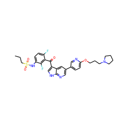 CCCS(=O)(=O)Nc1ccc(F)c(C(=O)c2c[nH]c3ncc(-c4ccc(OCCCN5CCCC5)nc4)cc23)c1F ZINC000113516695
