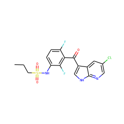 CCCS(=O)(=O)Nc1ccc(F)c(C(=O)c2c[nH]c3ncc(Cl)cc23)c1F ZINC000039059267