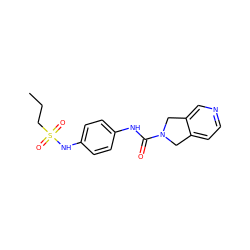 CCCS(=O)(=O)Nc1ccc(NC(=O)N2Cc3ccncc3C2)cc1 ZINC000166698113