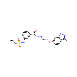 CCCS(=O)(=O)Nc1cccc([C@@H](O)CNCCOc2ccc3c(C)[nH]nc3c2)c1 ZINC001772643194