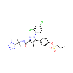 CCCS(=O)(=O)Oc1ccc(-c2c(C)c(C(=O)NC(C)(C)c3nnnn3C)nn2-c2ccc(Cl)cc2Cl)cc1 ZINC000072110323