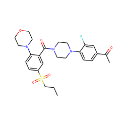 CCCS(=O)(=O)c1ccc(N2CCOCC2)c(C(=O)N2CCN(c3ccc(C(C)=O)cc3F)CC2)c1 ZINC000040430672