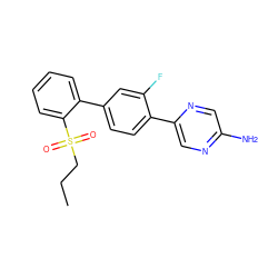 CCCS(=O)(=O)c1ccccc1-c1ccc(-c2cnc(N)cn2)c(F)c1 ZINC000224824668