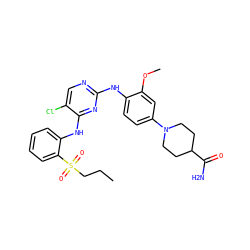 CCCS(=O)(=O)c1ccccc1Nc1nc(Nc2ccc(N3CCC(C(N)=O)CC3)cc2OC)ncc1Cl ZINC000049695328