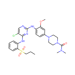 CCCS(=O)(=O)c1ccccc1Nc1nc(Nc2ccc(N3CCN(C(=O)N(C)C)CC3)cc2OC)ncc1Cl ZINC000049694854