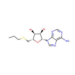 CCCSC[C@H]1O[C@@H](n2cnc3c(N)ncnc32)[C@H](O)[C@@H]1O ZINC000013542767