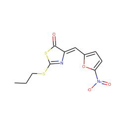 CCCSC1=N/C(=C\c2ccc([N+](=O)[O-])o2)C(=O)S1 ZINC000004913088