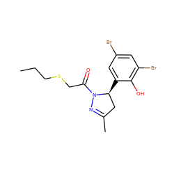 CCCSCC(=O)N1N=C(C)C[C@@H]1c1cc(Br)cc(Br)c1O ZINC000103267759