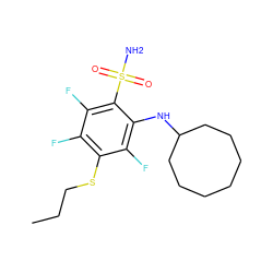 CCCSc1c(F)c(F)c(S(N)(=O)=O)c(NC2CCCCCCC2)c1F ZINC000209017344