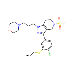 CCCSc1cc(-c2nn(CCCN3CCOCC3)c3c2CN(S(C)(=O)=O)CC3)ccc1Cl ZINC000049068837