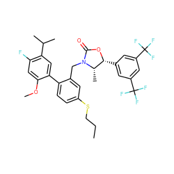 CCCSc1ccc(-c2cc(C(C)C)c(F)cc2OC)c(CN2C(=O)O[C@H](c3cc(C(F)(F)F)cc(C(F)(F)F)c3)[C@@H]2C)c1 ZINC000082164628