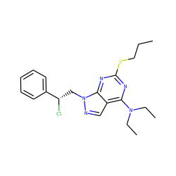 CCCSc1nc(N(CC)CC)c2cnn(C[C@H](Cl)c3ccccc3)c2n1 ZINC000040379482