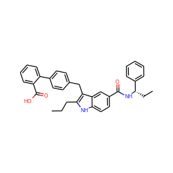 CCCc1[nH]c2ccc(C(=O)N[C@@H](CC)c3ccccc3)cc2c1Cc1ccc(-c2ccccc2C(=O)O)cc1 ZINC000103263763