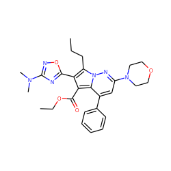 CCCc1c(-c2nc(N(C)C)no2)c(C(=O)OCC)c2c(-c3ccccc3)cc(N3CCOCC3)nn12 ZINC000064549387