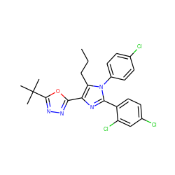 CCCc1c(-c2nnc(C(C)(C)C)o2)nc(-c2ccc(Cl)cc2Cl)n1-c1ccc(Cl)cc1 ZINC000040401783