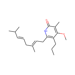 CCCc1c(C/C=C(\C)C/C=C/C(C)C)[nH]c(=O)c(C)c1OC ZINC000029131181