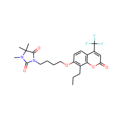 CCCc1c(OCCCCN2C(=O)N(C)C(C)(C)C2=O)ccc2c(C(F)(F)F)cc(=O)oc12 ZINC000116614066