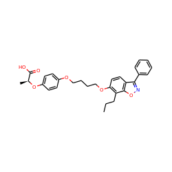 CCCc1c(OCCCCOc2ccc(O[C@@H](C)C(=O)O)cc2)ccc2c(-c3ccccc3)noc12 ZINC000012358250