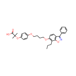 CCCc1c(OCCCCOc2ccc(OC(C)(C)C(=O)O)cc2)ccc2c(-c3ccccc3)noc12 ZINC000012358252