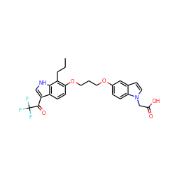 CCCc1c(OCCCOc2ccc3c(ccn3CC(=O)O)c2)ccc2c(C(=O)C(F)(F)F)c[nH]c12 ZINC000013678006