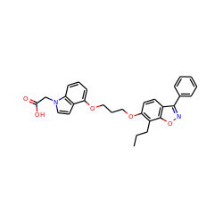 CCCc1c(OCCCOc2cccc3c2ccn3CC(=O)O)ccc2c(-c3ccccc3)noc12 ZINC000013677998